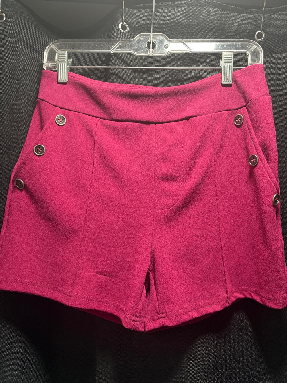 Crazy Train Magenta High-Waist Button Accent Shorts